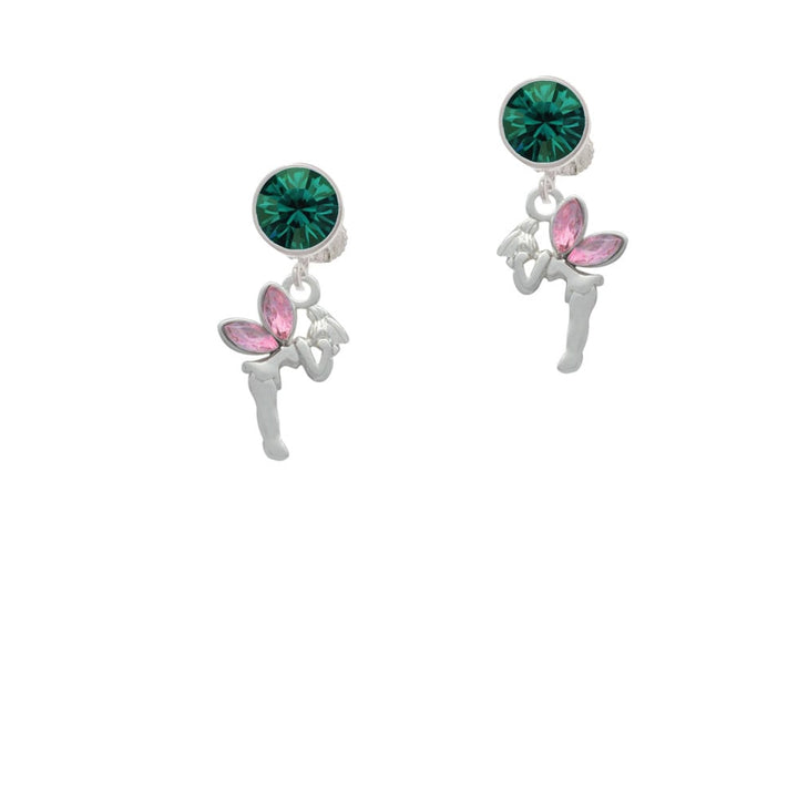 Small Fairy with Pink Wings Crystal Clip On Earrings Image 1