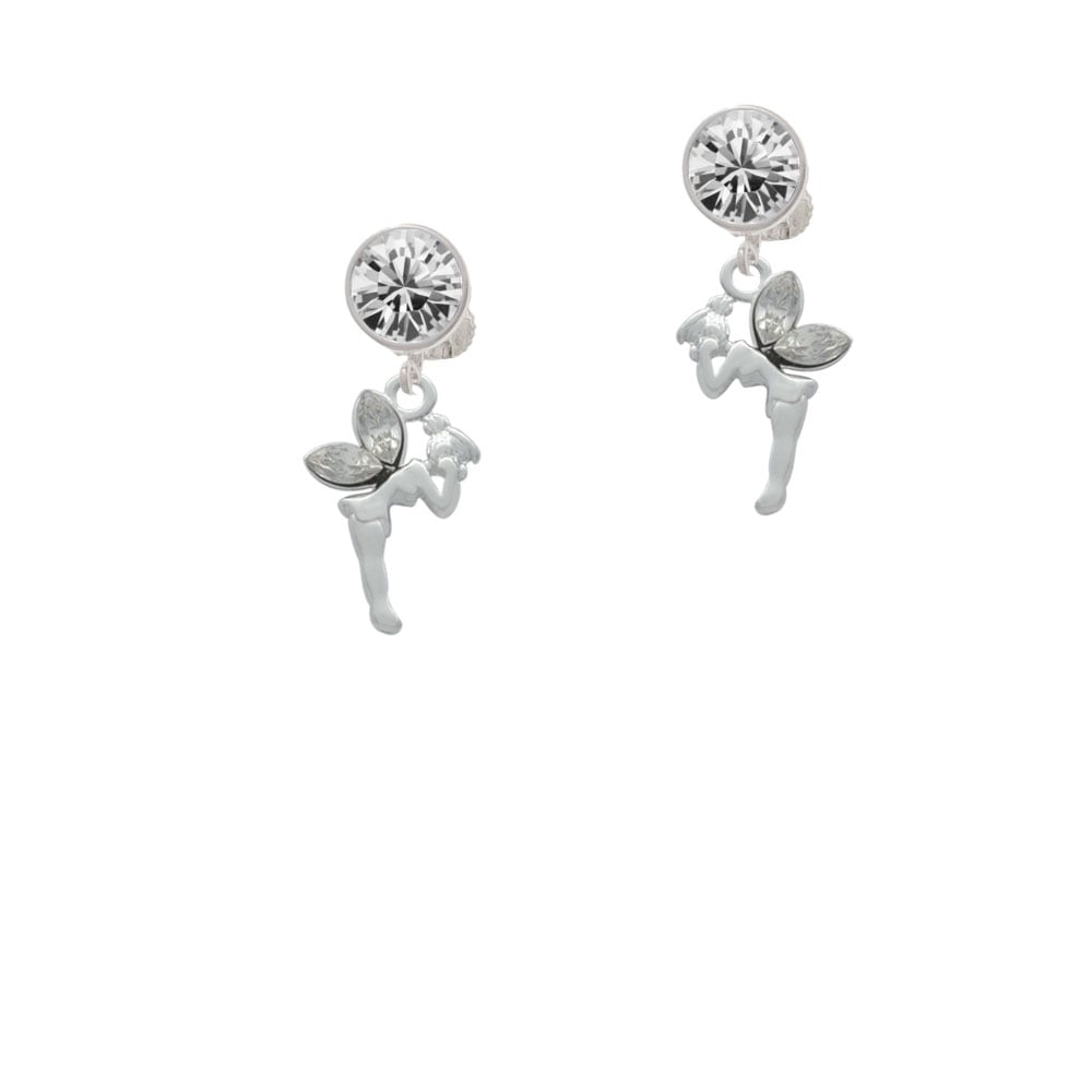 Small Fairy with Clear Wings Crystal Clip On Earrings Image 1