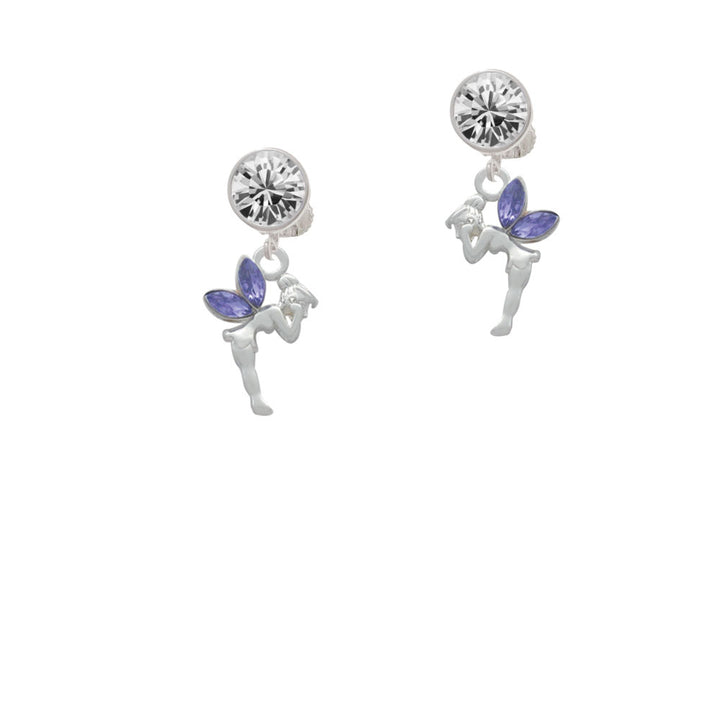 Small Fairy with Purple Wings Crystal Clip On Earrings Image 2