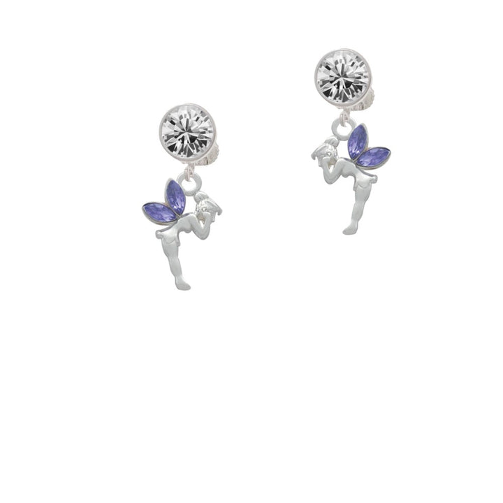 Small Fairy with Purple Wings Crystal Clip On Earrings Image 1