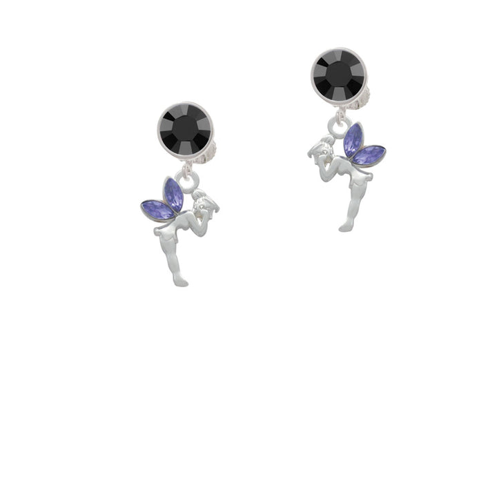 Small Fairy with Purple Wings Crystal Clip On Earrings Image 3