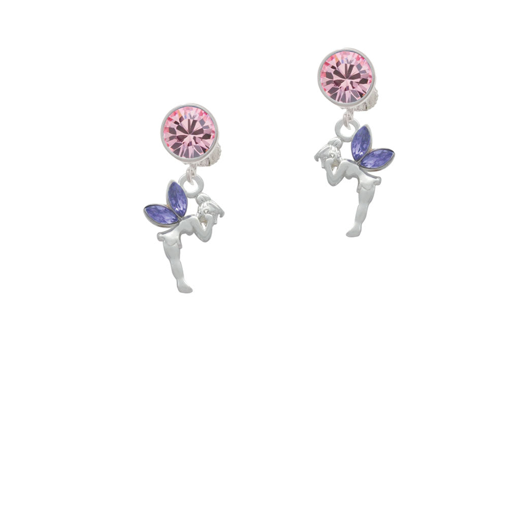 Small Fairy with Purple Wings Crystal Clip On Earrings Image 4