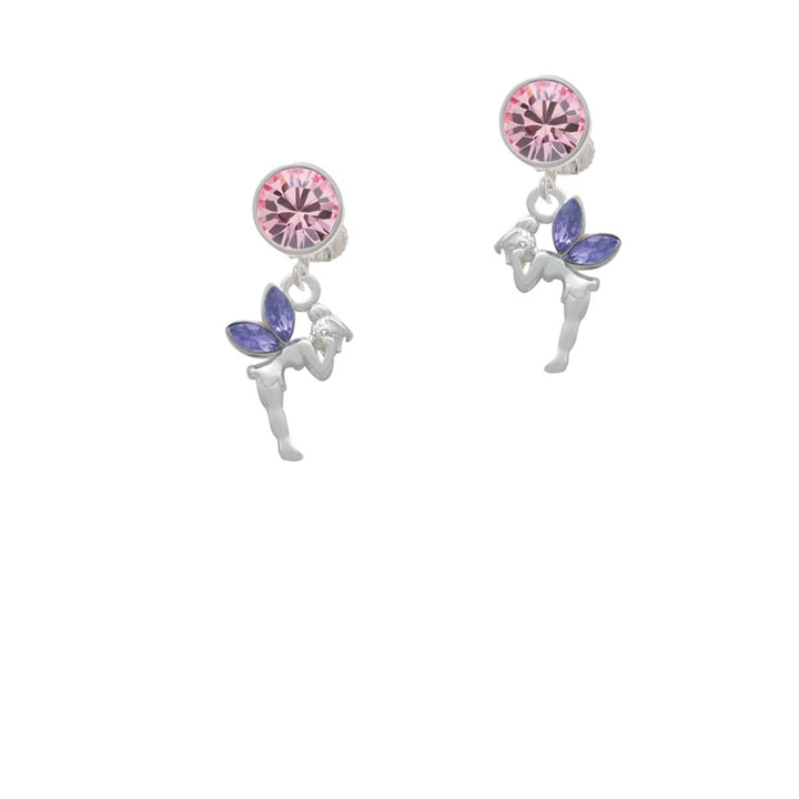 Small Fairy with Purple Wings Crystal Clip On Earrings Image 1