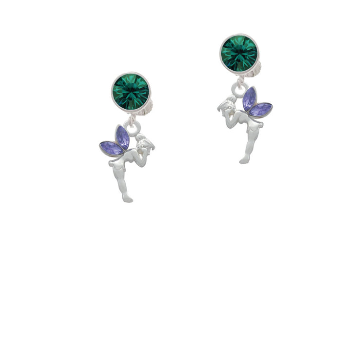 Small Fairy with Purple Wings Crystal Clip On Earrings Image 6