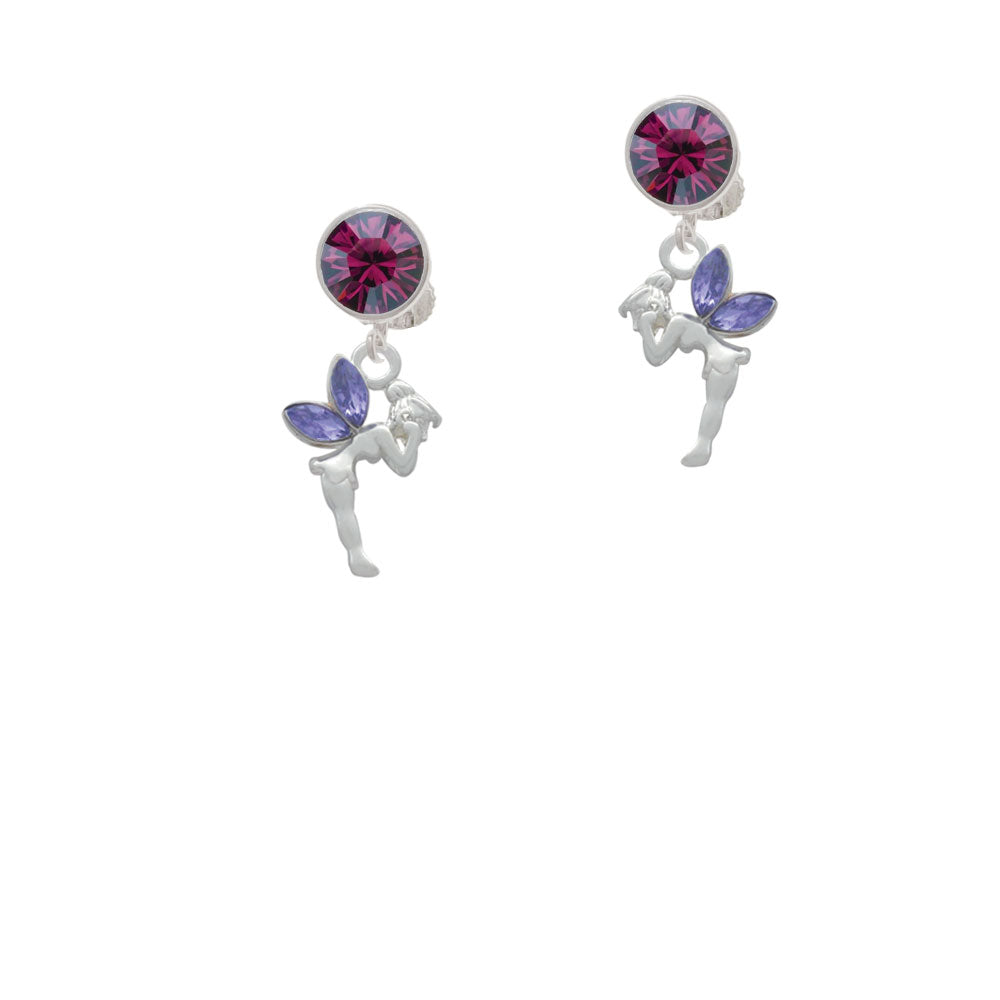 Small Fairy with Purple Wings Crystal Clip On Earrings Image 8