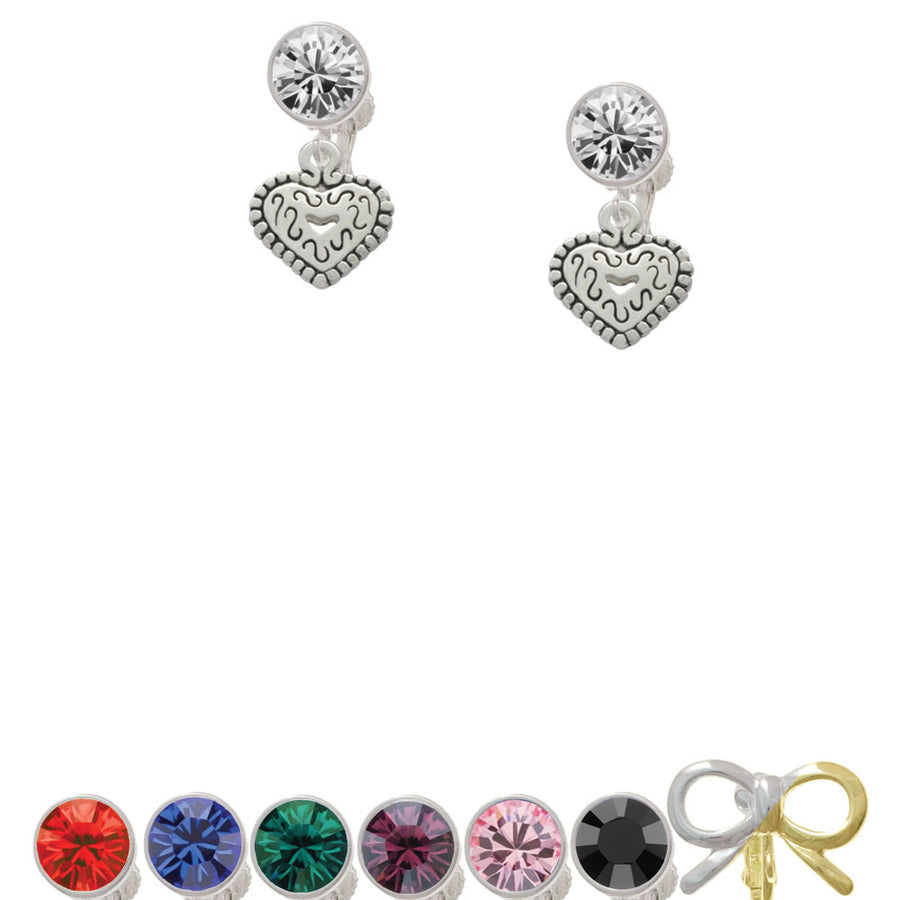 Mini Antiqued Heart with Swirls Crystal Clip On Earrings Image 1