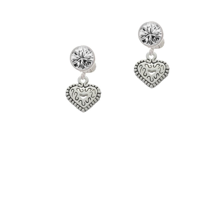 Mini Antiqued Heart with Swirls Crystal Clip On Earrings Image 1