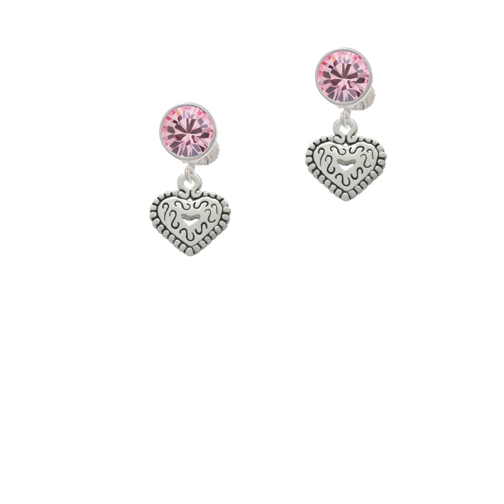 Mini Antiqued Heart with Swirls Crystal Clip On Earrings Image 4