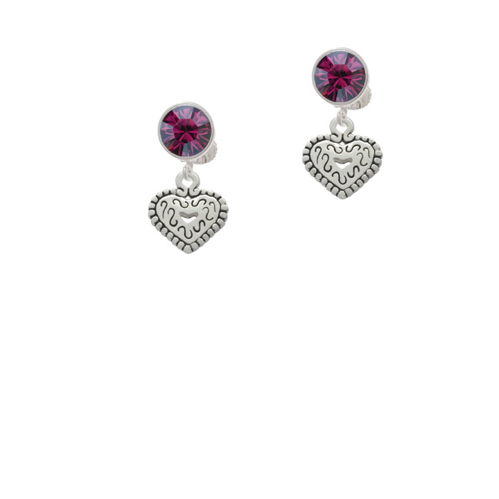 Mini Antiqued Heart with Swirls Crystal Clip On Earrings Image 8