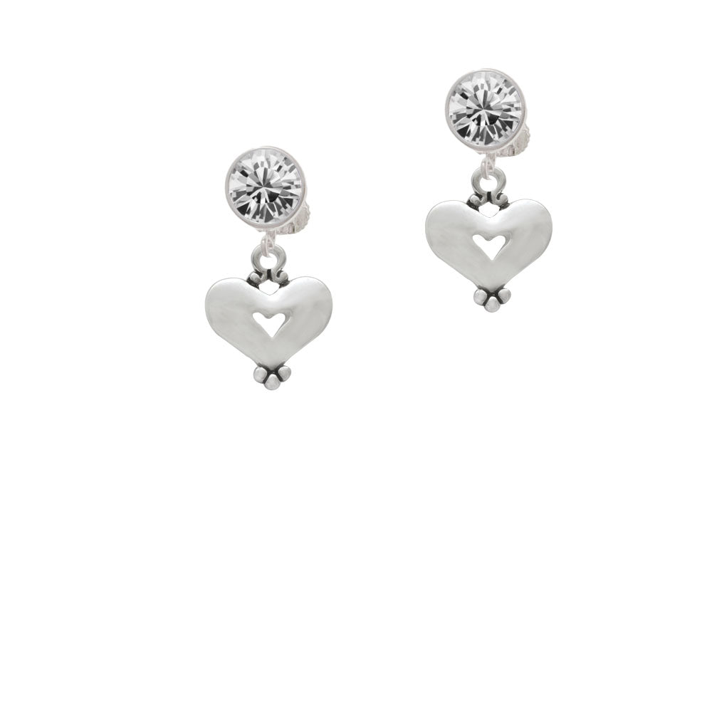 Large Heart with Cutout Crystal Clip On Earrings Image 2