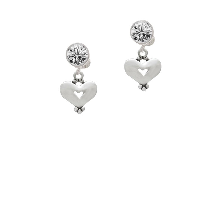 Large Heart with Cutout Crystal Clip On Earrings Image 1