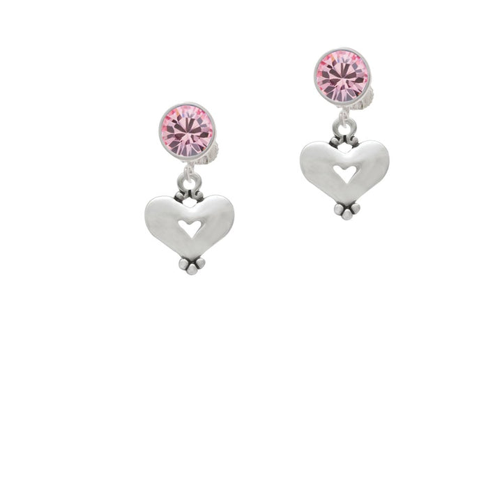 Large Heart with Cutout Crystal Clip On Earrings Image 1