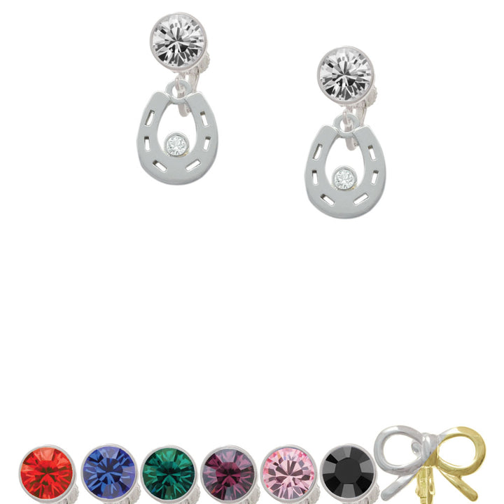 Horseshoe with Clear Crystal Crystal Clip On Earrings Image 1