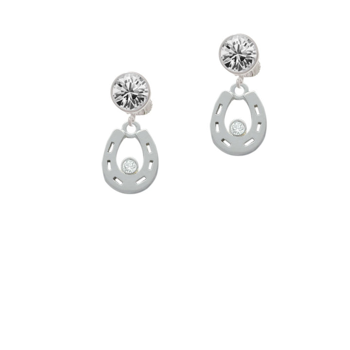 Horseshoe with Clear Crystal Crystal Clip On Earrings Image 2