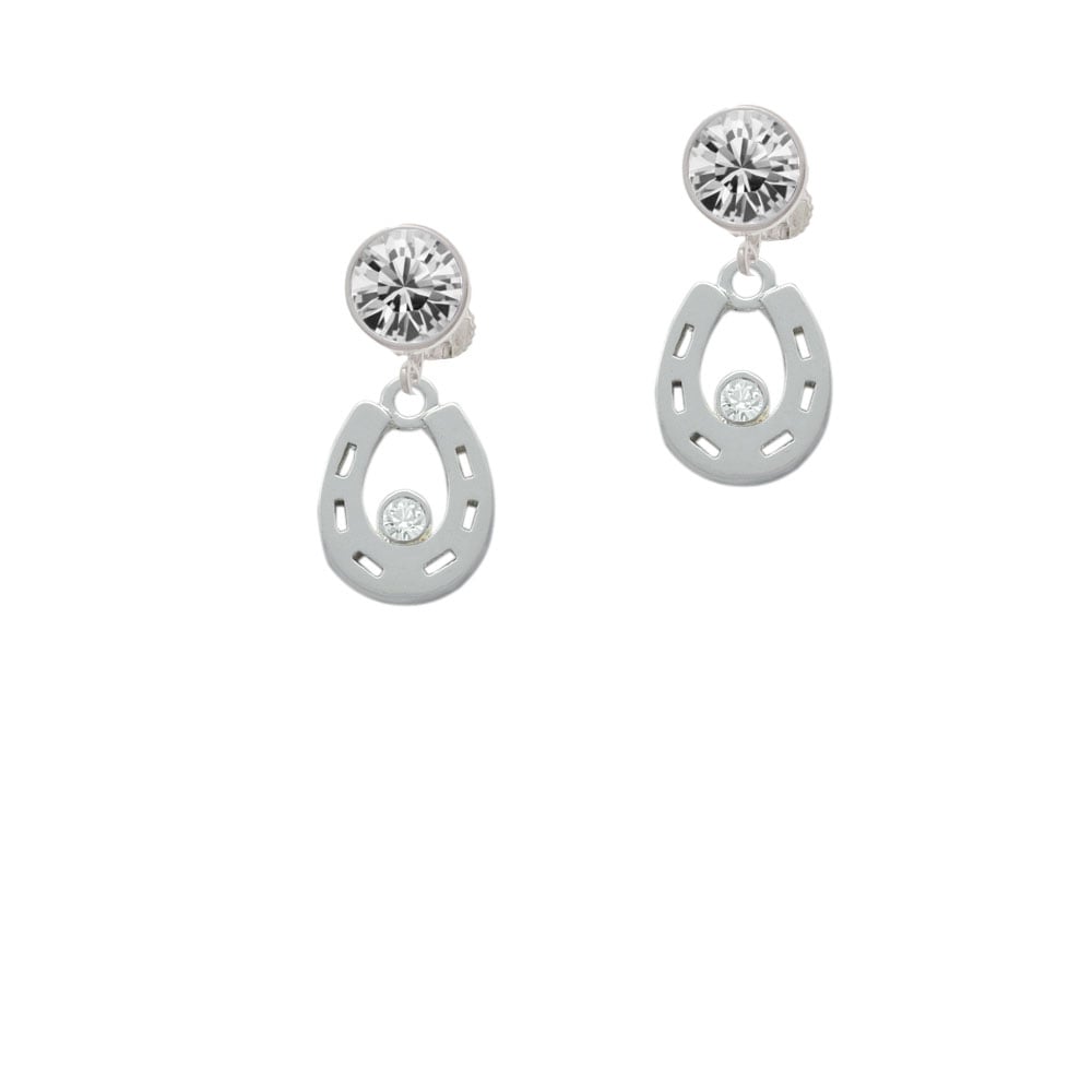 Horseshoe with Clear Crystal Crystal Clip On Earrings Image 1