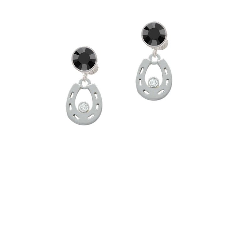 Horseshoe with Clear Crystal Crystal Clip On Earrings Image 3