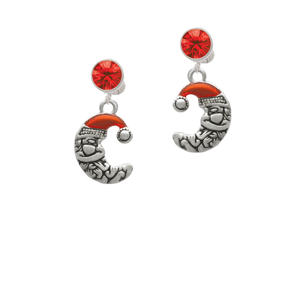 Small Crescent Moon Santa Crystal Clip On Earrings Image 4