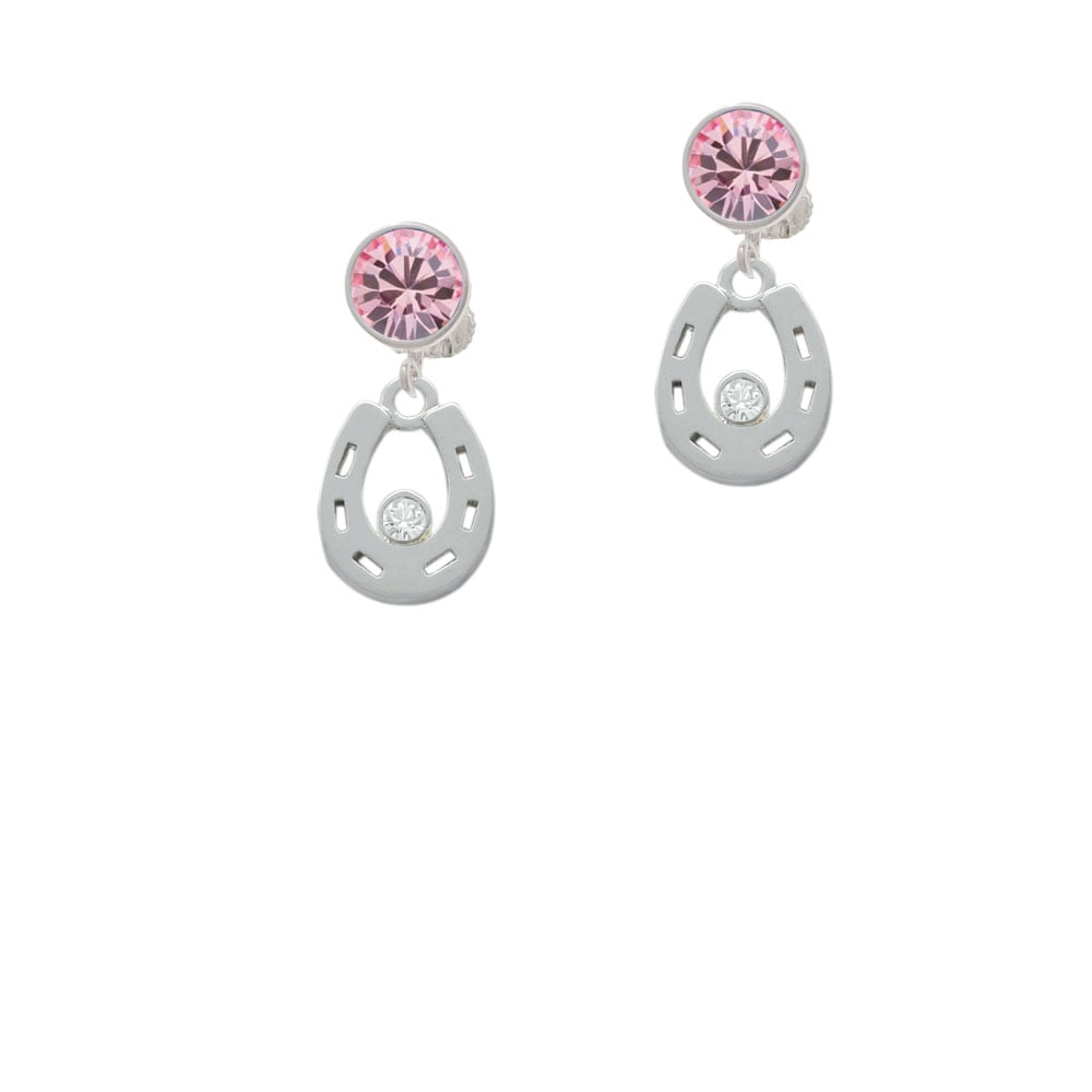 Horseshoe with Clear Crystal Crystal Clip On Earrings Image 1