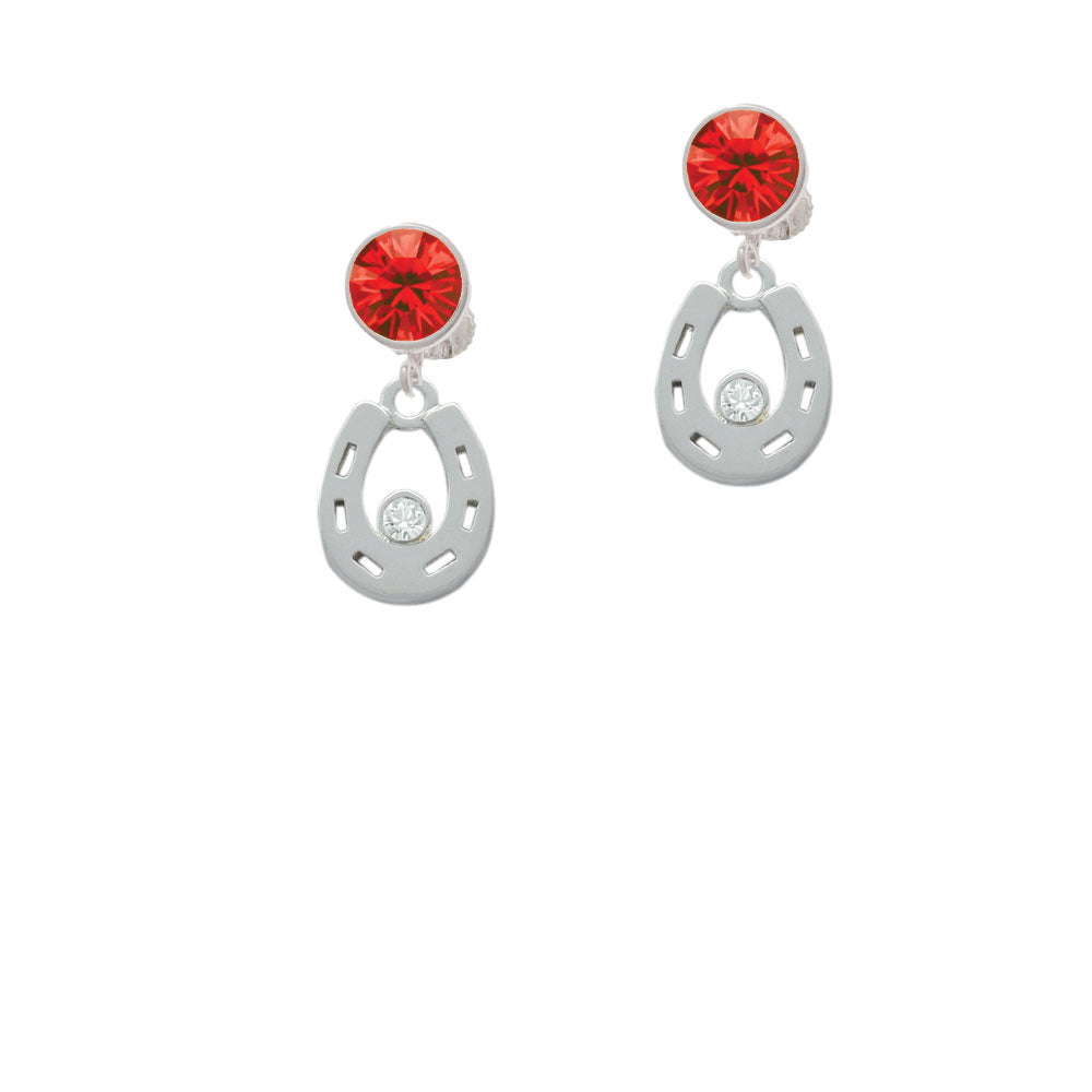 Horseshoe with Clear Crystal Crystal Clip On Earrings Image 4