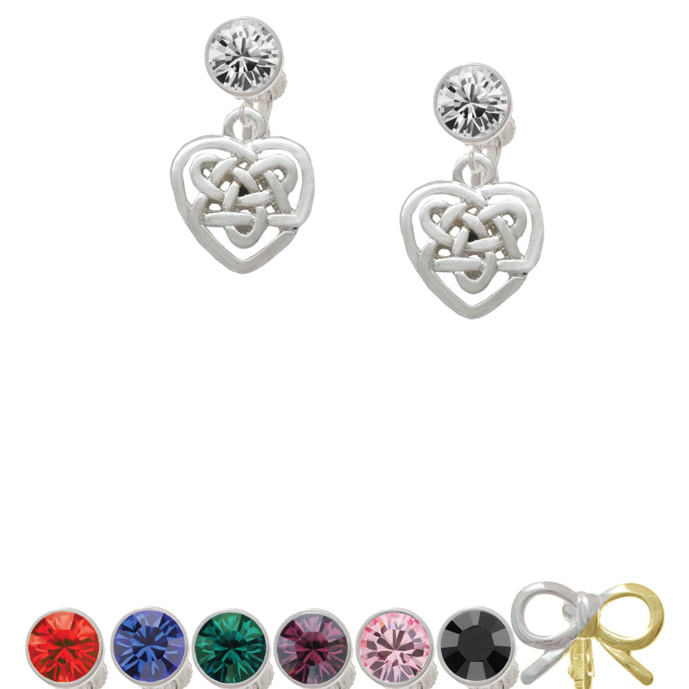 Small Celtic Heart Knot Crystal Clip On Earrings Image 1