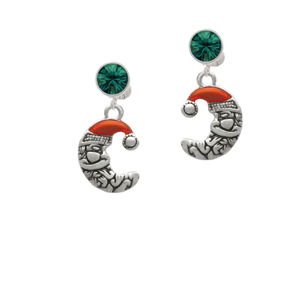 Small Crescent Moon Santa Crystal Clip On Earrings Image 6