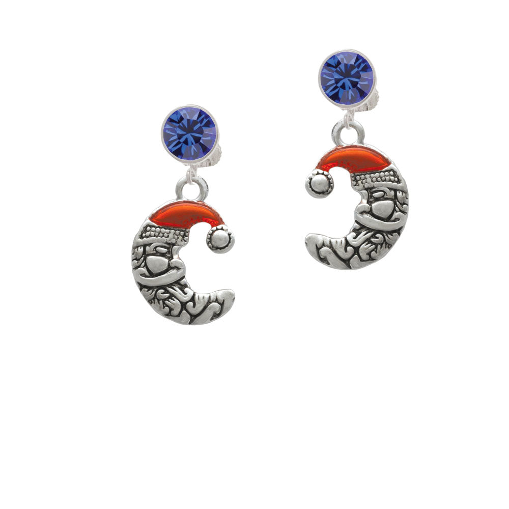 Small Crescent Moon Santa Crystal Clip On Earrings Image 7