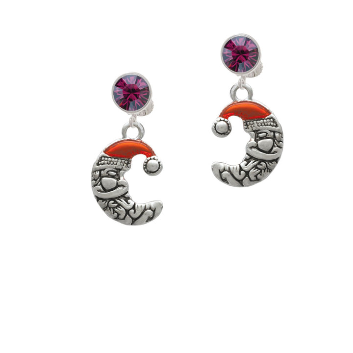 Small Crescent Moon Santa Crystal Clip On Earrings Image 8