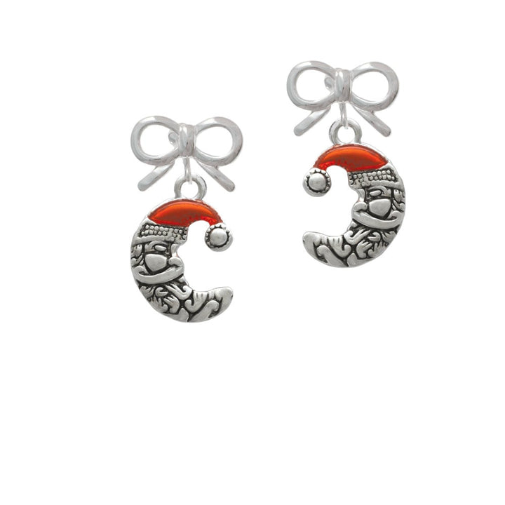 Small Crescent Moon Santa Crystal Clip On Earrings Image 9