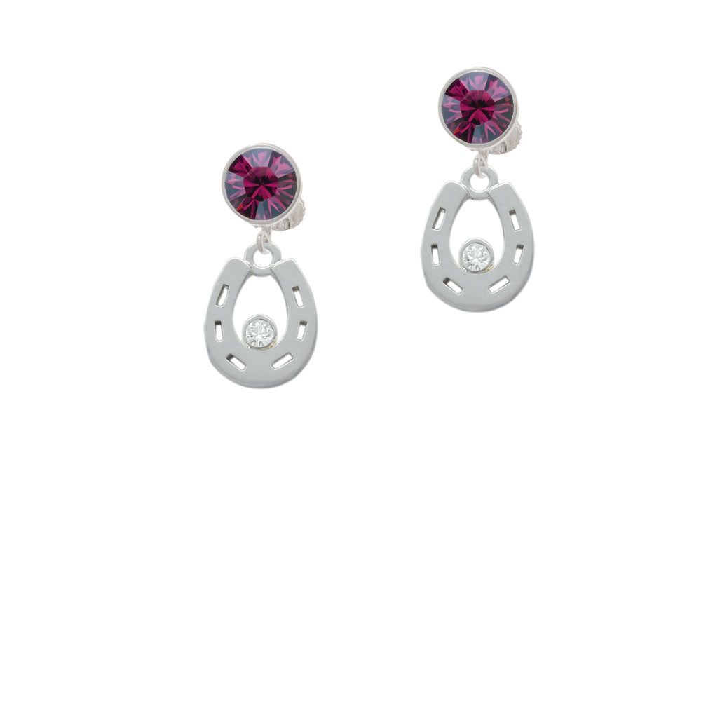 Horseshoe with Clear Crystal Crystal Clip On Earrings Image 8