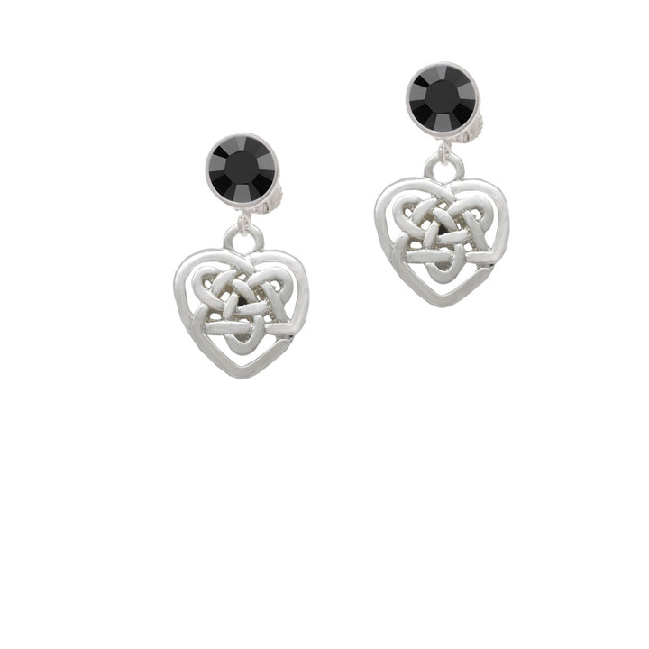 Small Celtic Heart Knot Crystal Clip On Earrings Image 3