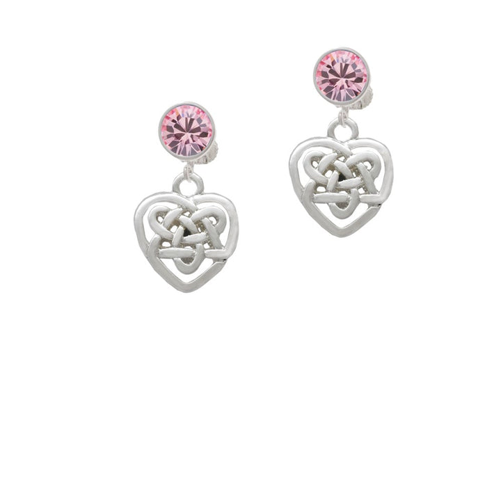 Small Celtic Heart Knot Crystal Clip On Earrings Image 4