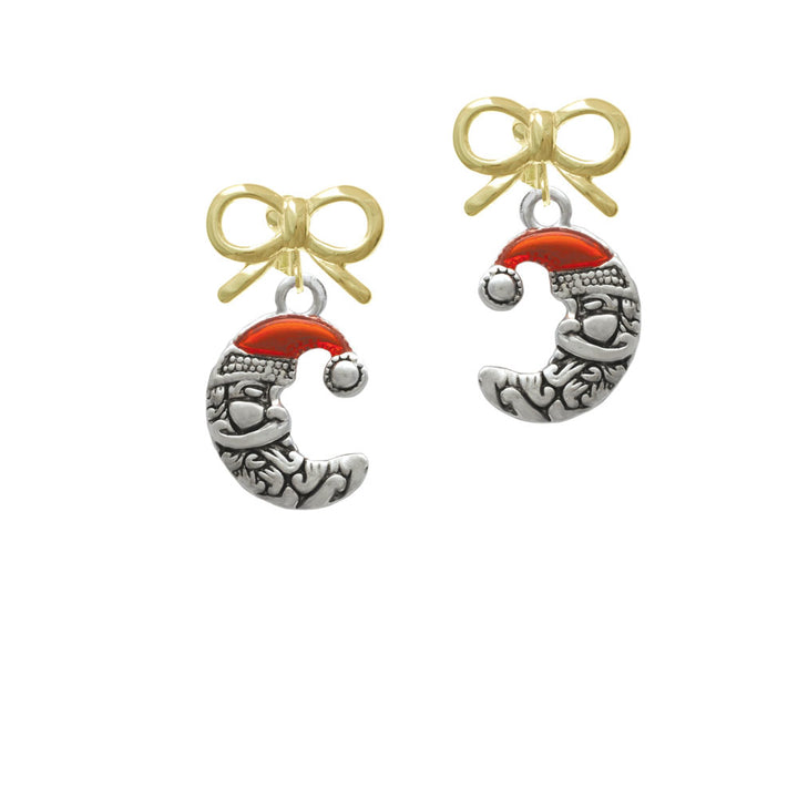 Small Crescent Moon Santa Crystal Clip On Earrings Image 10