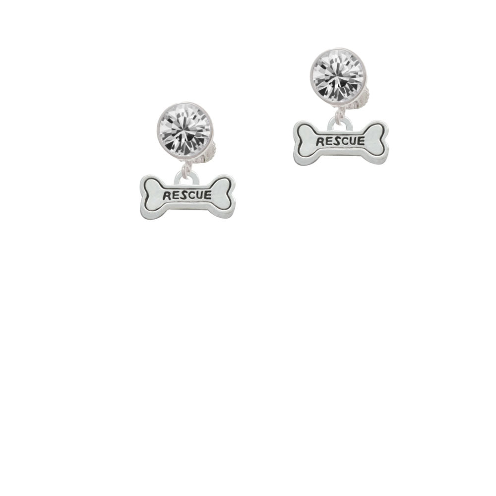 Mini Rescue Dog Bone Crystal Clip On Earrings Image 2