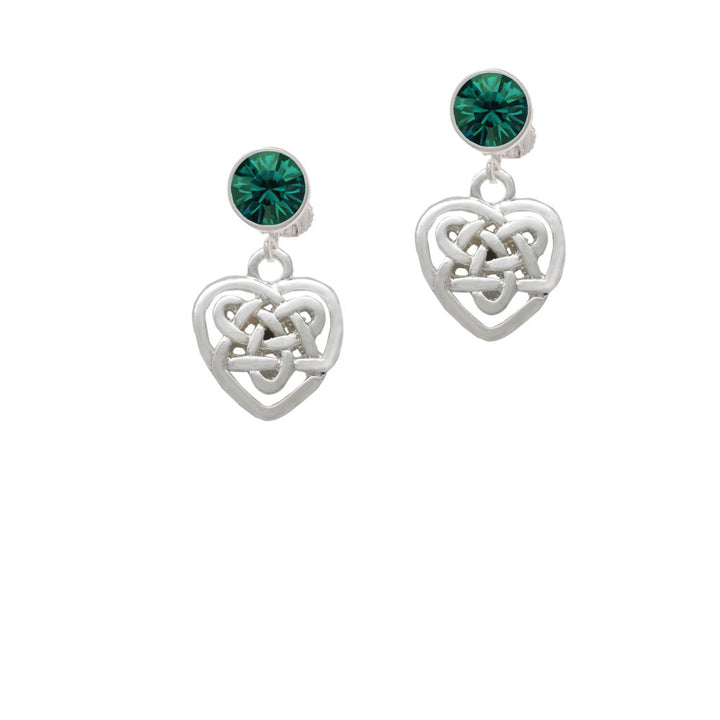 Small Celtic Heart Knot Crystal Clip On Earrings Image 6