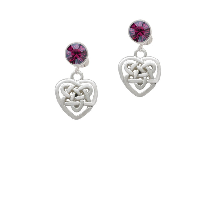 Small Celtic Heart Knot Crystal Clip On Earrings Image 8