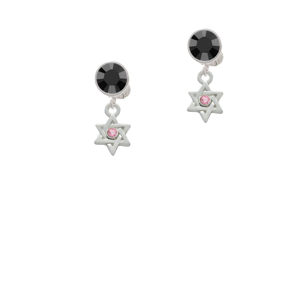 Mini Star of David with Pink Crystal Crystal Clip On Earrings Image 3