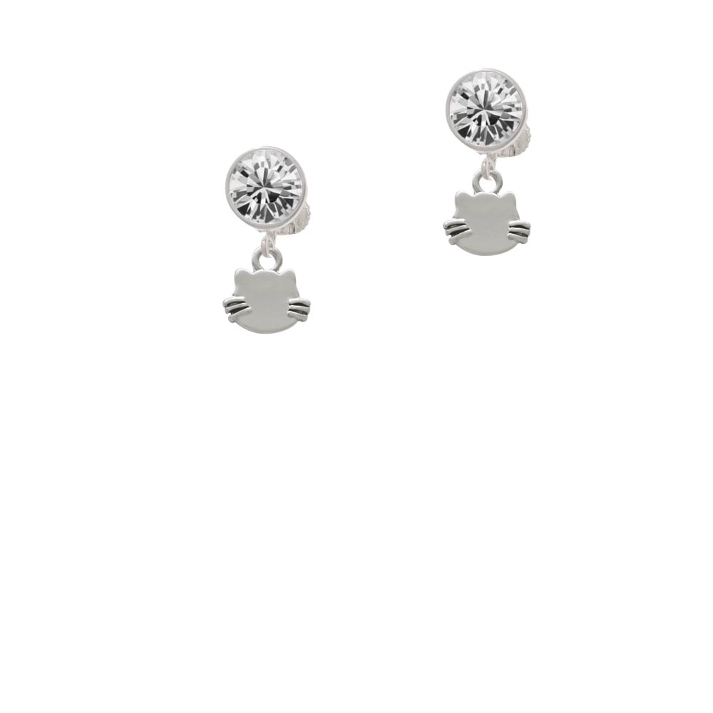 Mini Cat Face with Whiskers Crystal Clip On Earrings Image 2