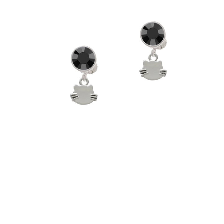 Mini Cat Face with Whiskers Crystal Clip On Earrings Image 1