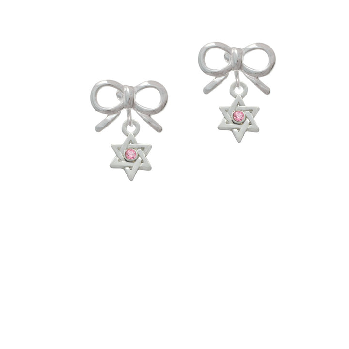 Mini Star of David with Pink Crystal Crystal Clip On Earrings Image 9