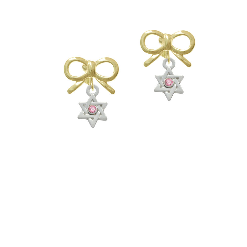 Mini Star of David with Pink Crystal Crystal Clip On Earrings Image 10