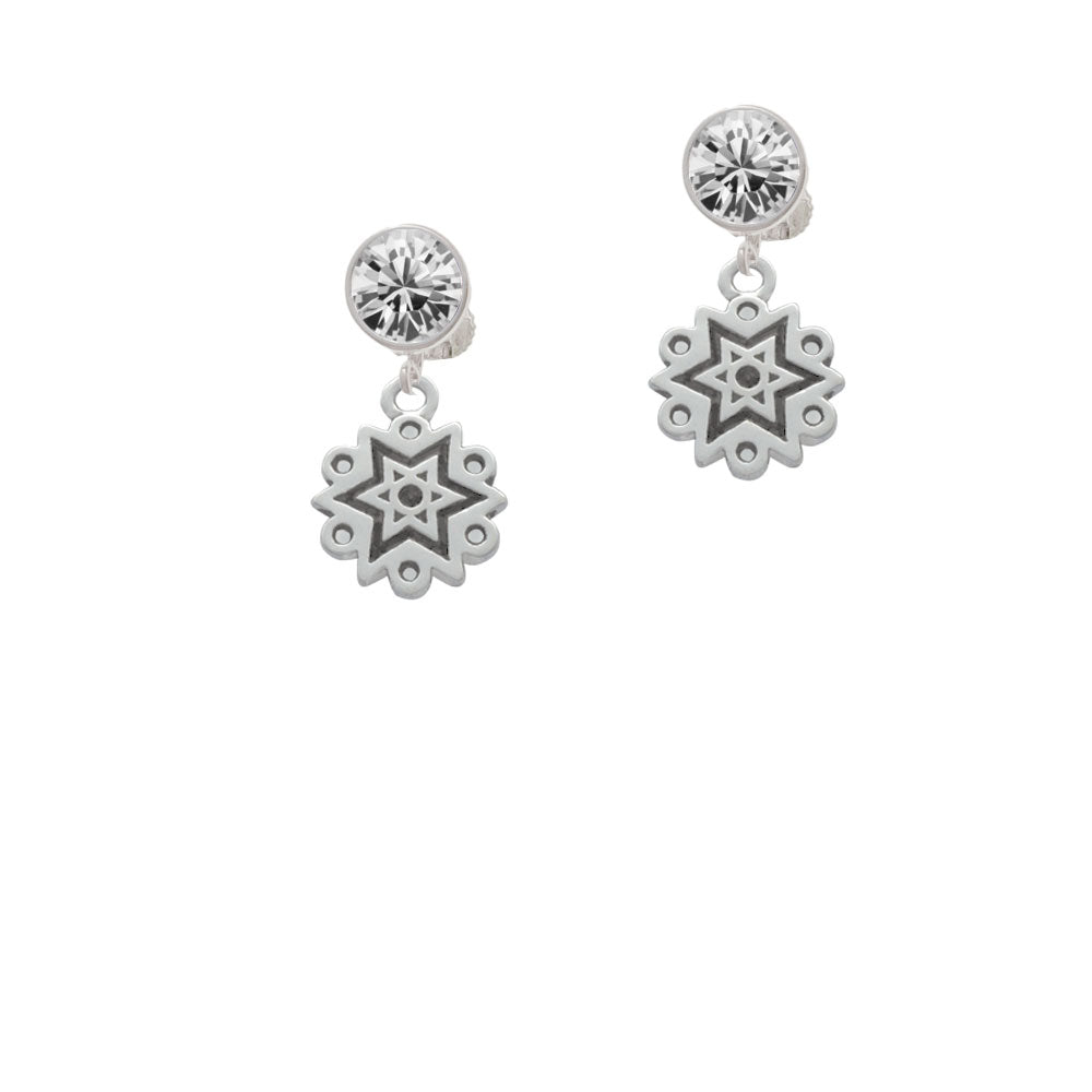 Antiqued Snowflake Crystal Clip On Earrings Image 2