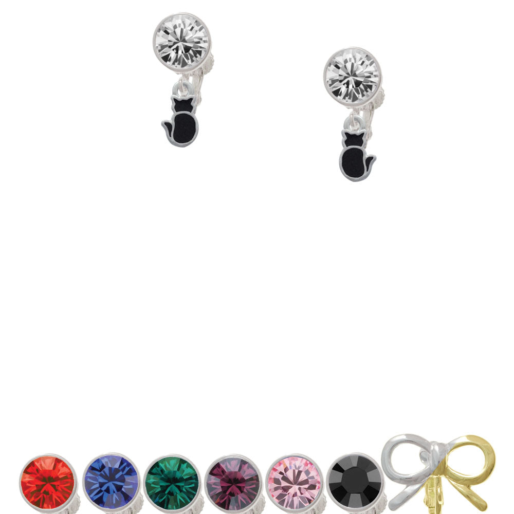 Small 2-D Black Cat Back Crystal Clip On Earrings Image 1