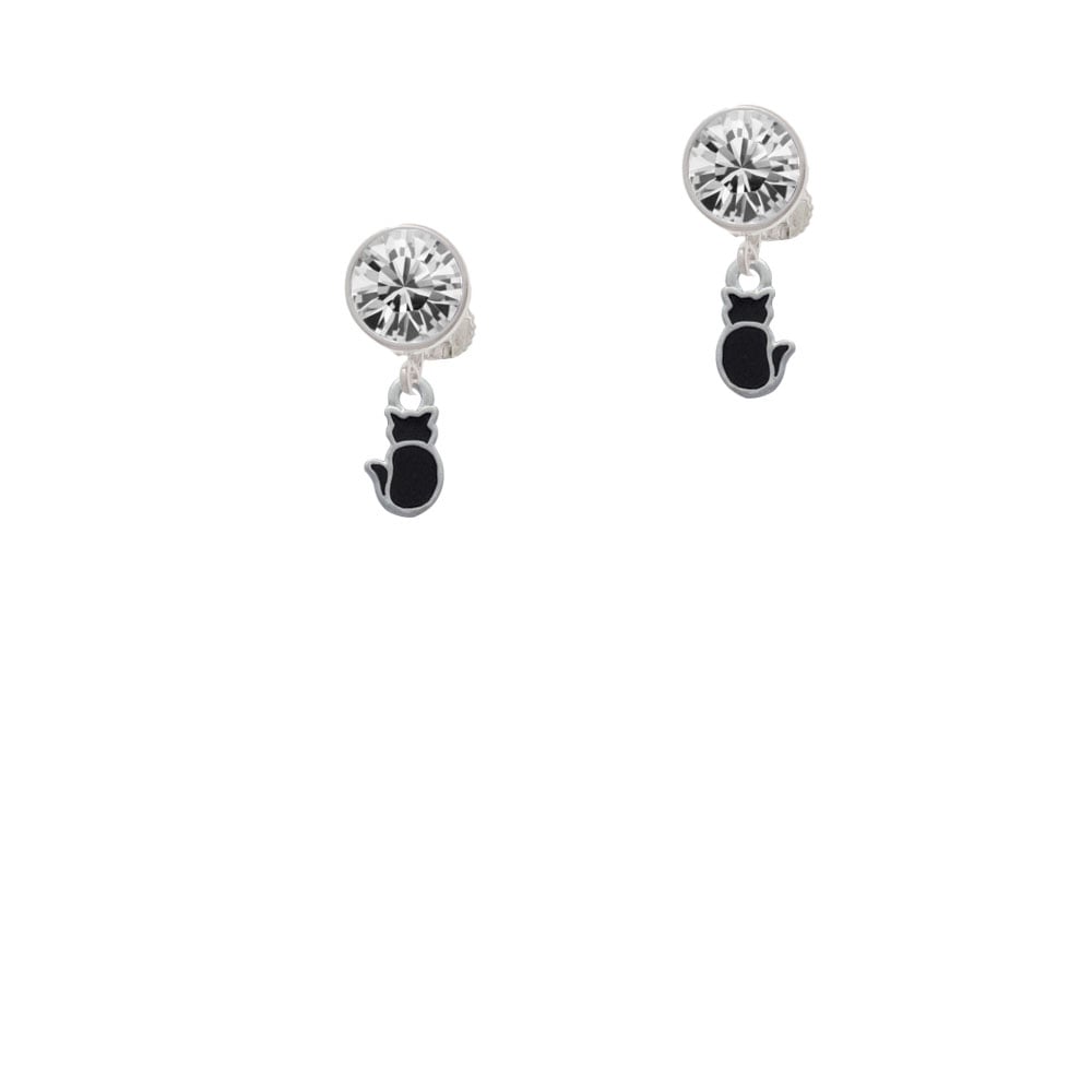 Small 2-D Black Cat Back Crystal Clip On Earrings Image 2