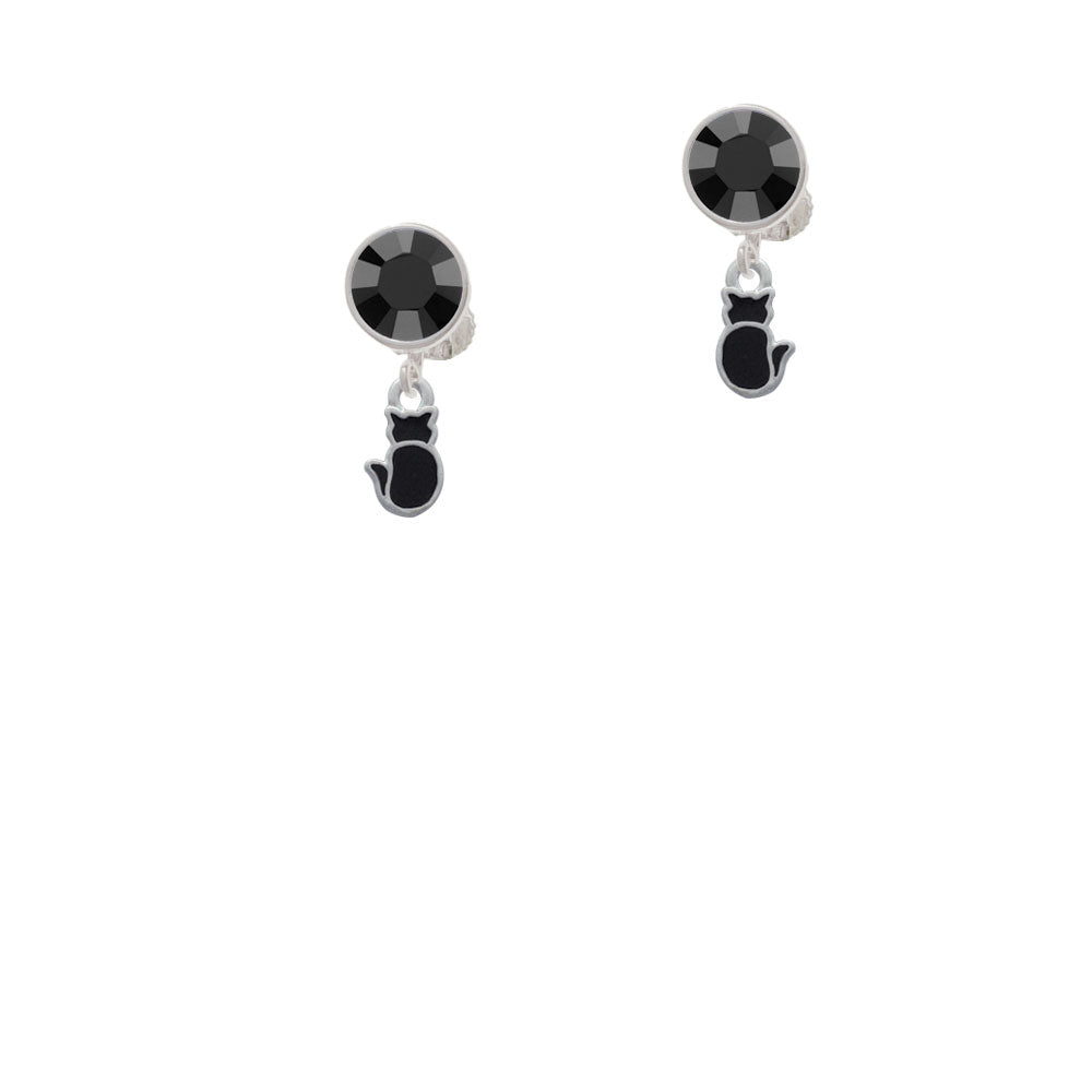 Small 2-D Black Cat Back Crystal Clip On Earrings Image 3