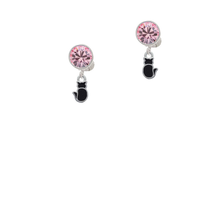 Small 2-D Black Cat Back Crystal Clip On Earrings Image 4