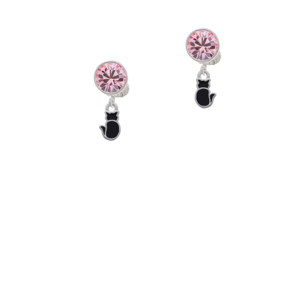 Small 2-D Black Cat Back Crystal Clip On Earrings Image 1