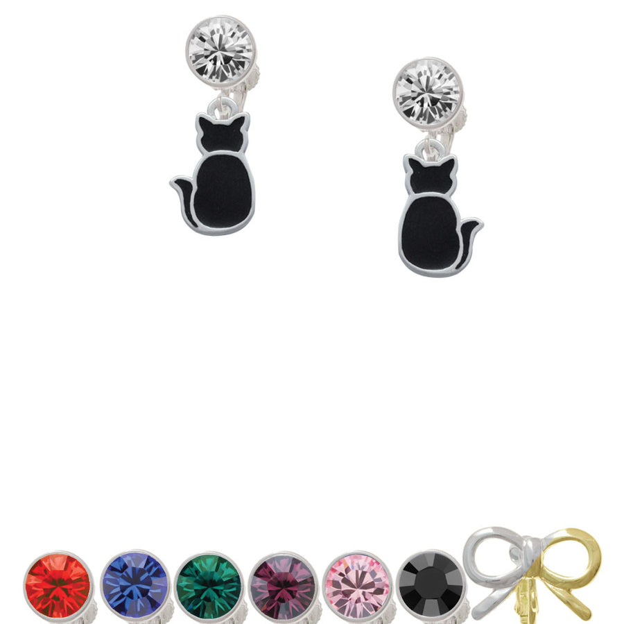 Large 2-D Black Cat Back Crystal Clip On Earrings Image 1