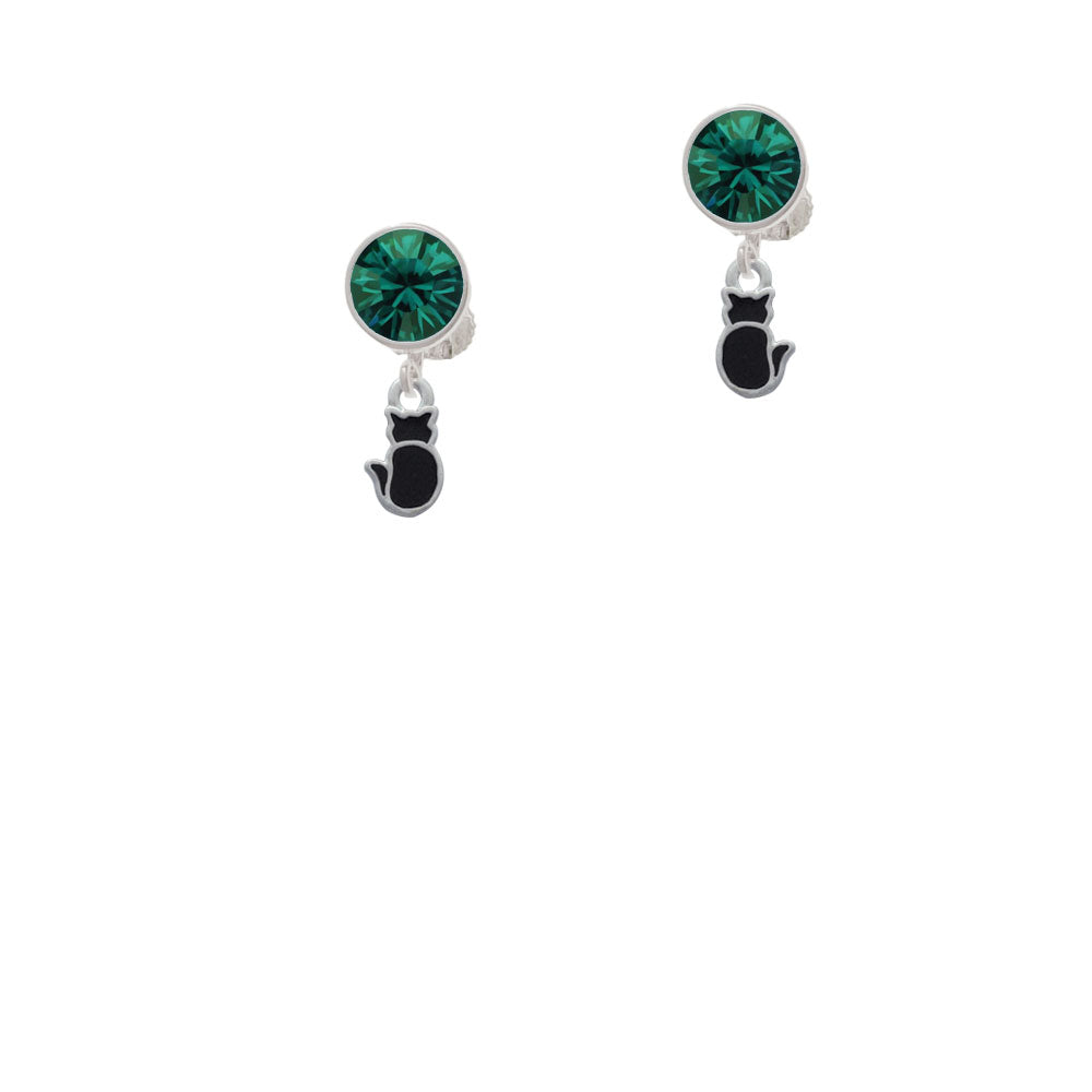 Small 2-D Black Cat Back Crystal Clip On Earrings Image 6