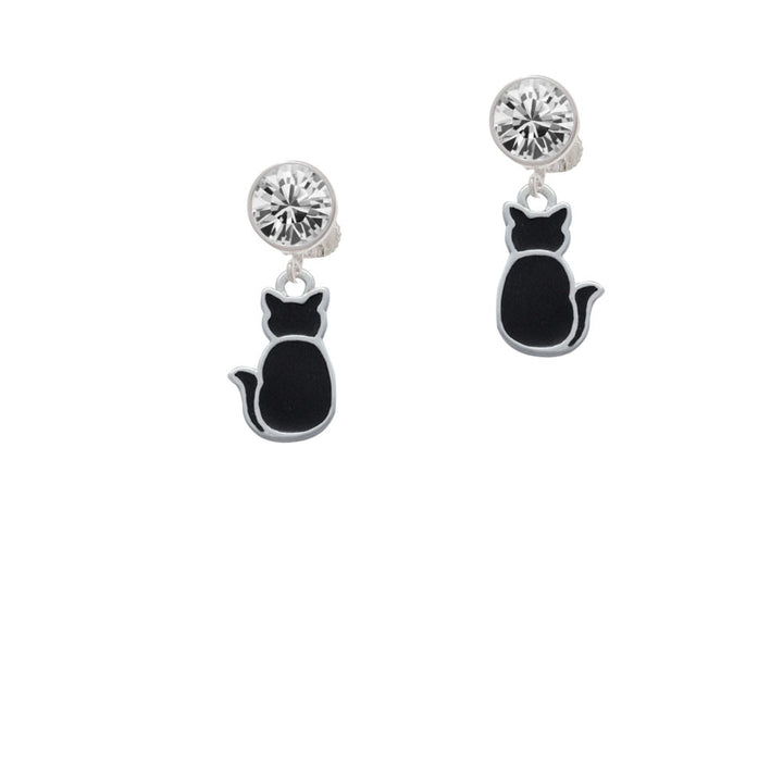 Large 2-D Black Cat Back Crystal Clip On Earrings Image 2