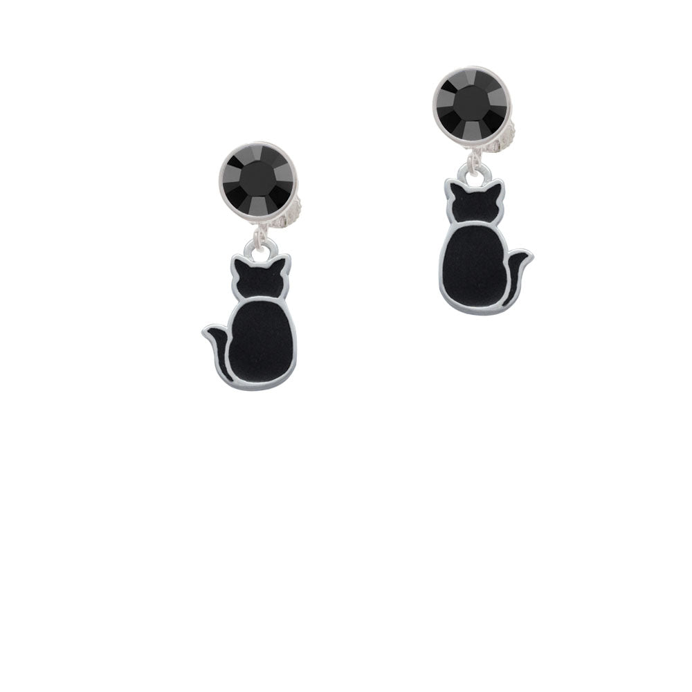 Large 2-D Black Cat Back Crystal Clip On Earrings Image 3